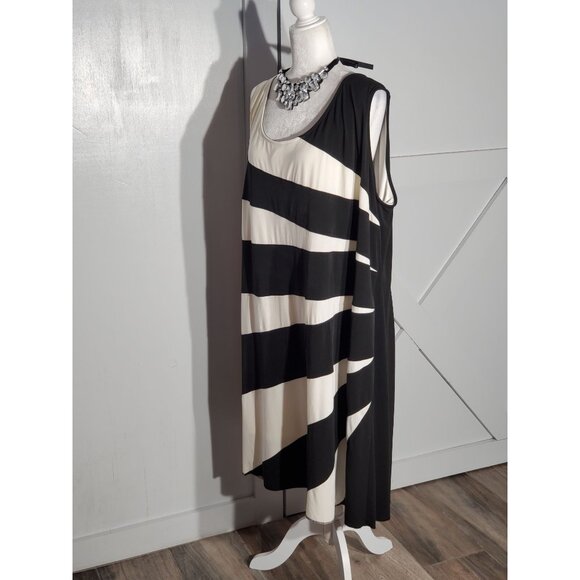 CATHERINES BODYCON DRESS WHITE/BLACK SLEEVELESS POLY/SPANDEX SIZE 3XWP - Picture 3 of 5